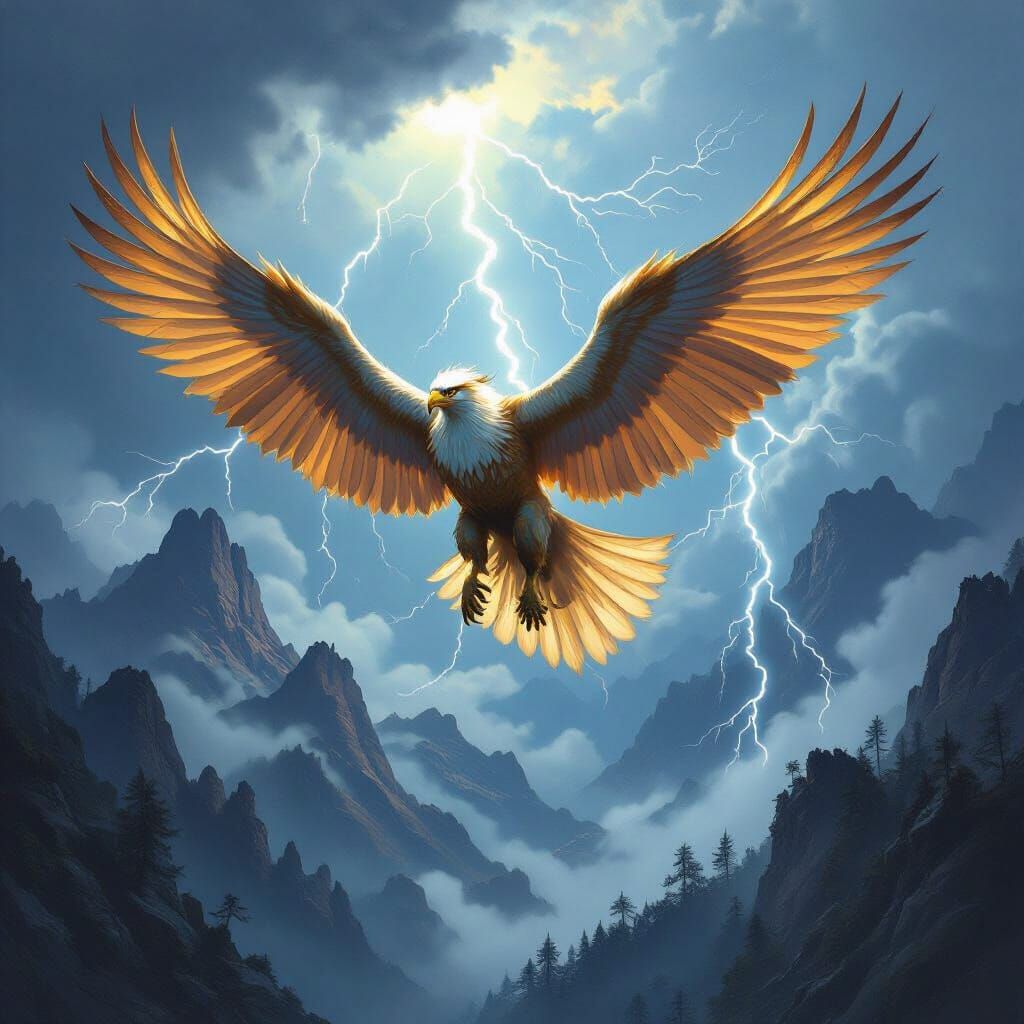 Griffin Soaring Through Stormy Sky in Dramatic Realism