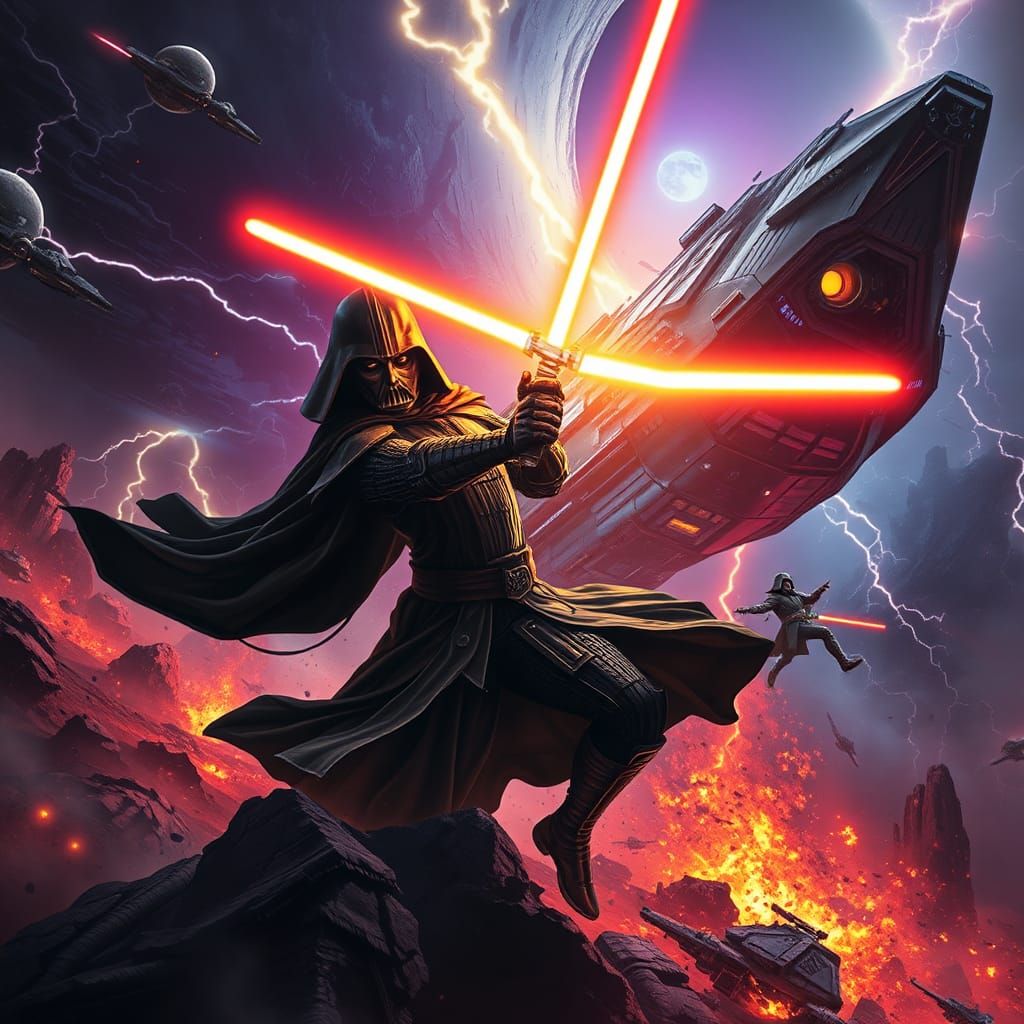 Star Wars Jedi vs Darth Vader in Epic Space Battle
