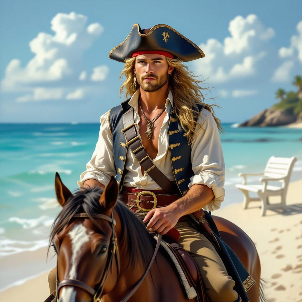 Pirate on Beach in Romantic Style