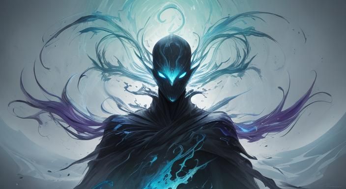 mirror entity Dave McKean style multiple colored spectrum silhouettes wave form cloaks floating over each other optimal ...