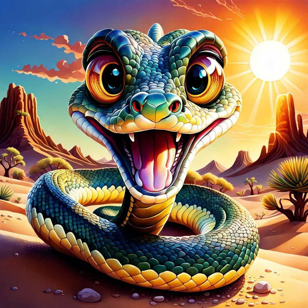 Cute Cartoon Snake Smiles at the Sun