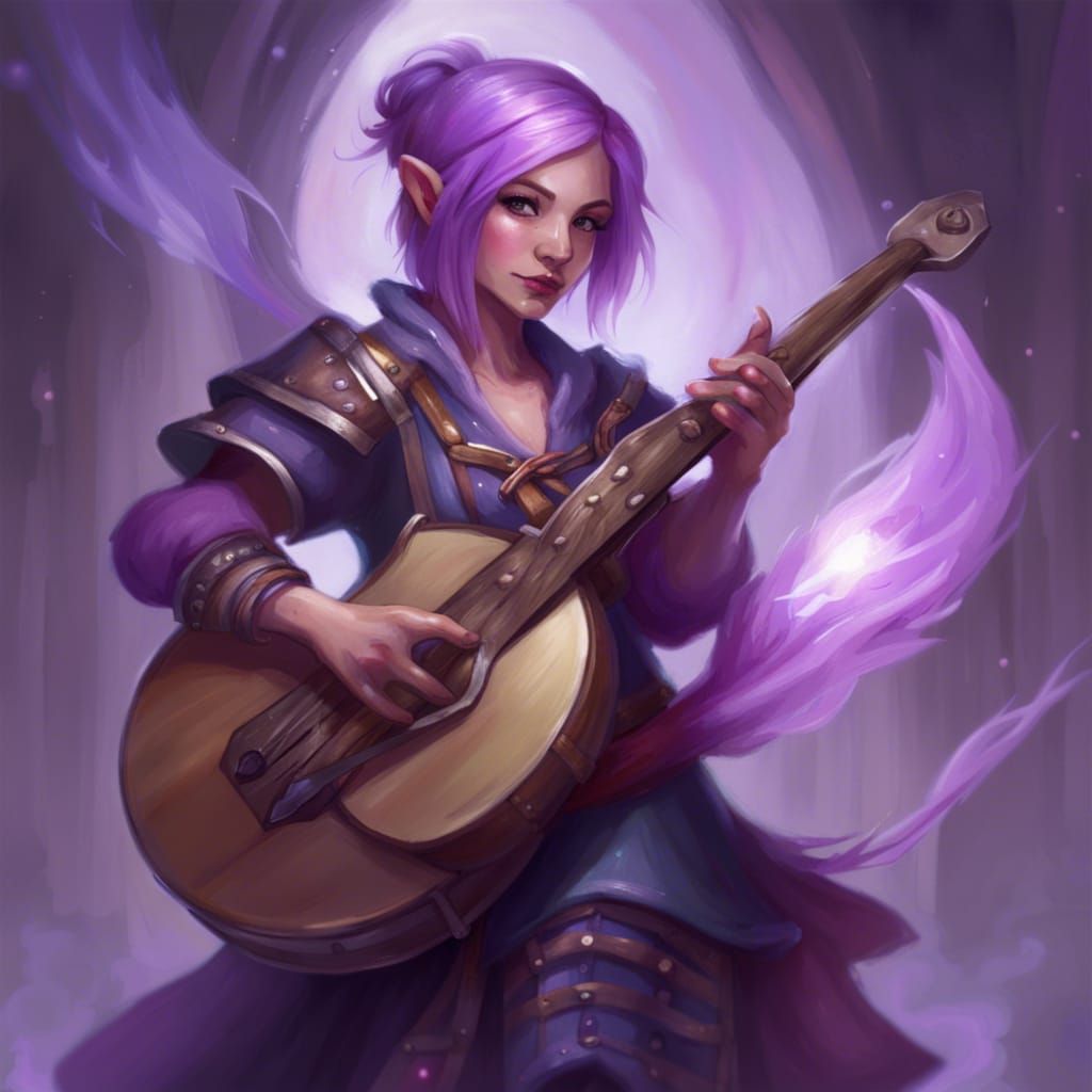 Gnome Bard with Sword and Drum in Ethereal Mist
