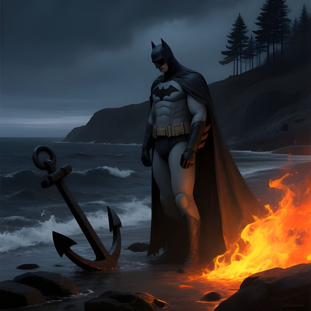 Cinematic Batman Digital Painting on Rocky Shore