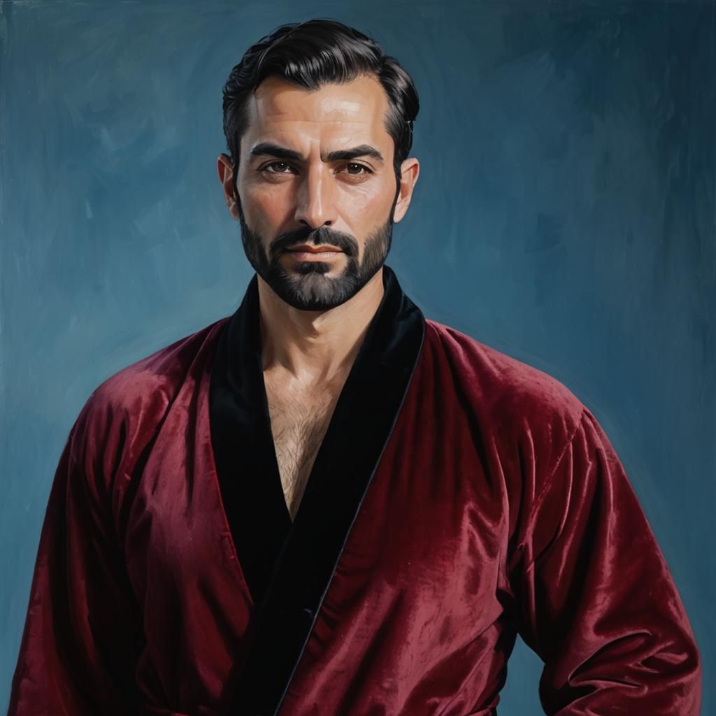 Impressionist Portrait: Man in Red Velvet Bathrobe