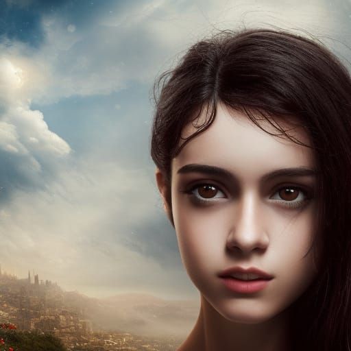 Italian Teenage Girl Portrait: Detailed Digital Matte Painti...