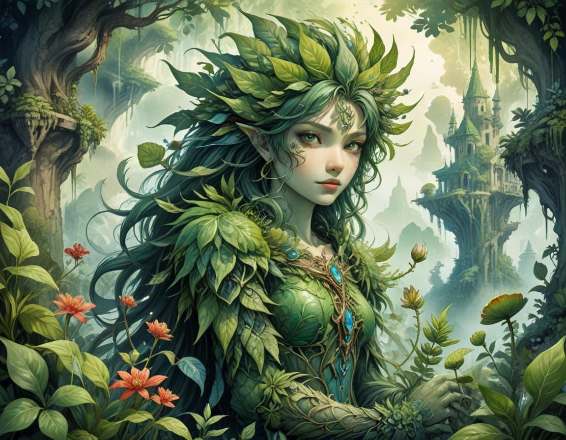 Whimsical Plant Kingdom Watercolor Fantasy