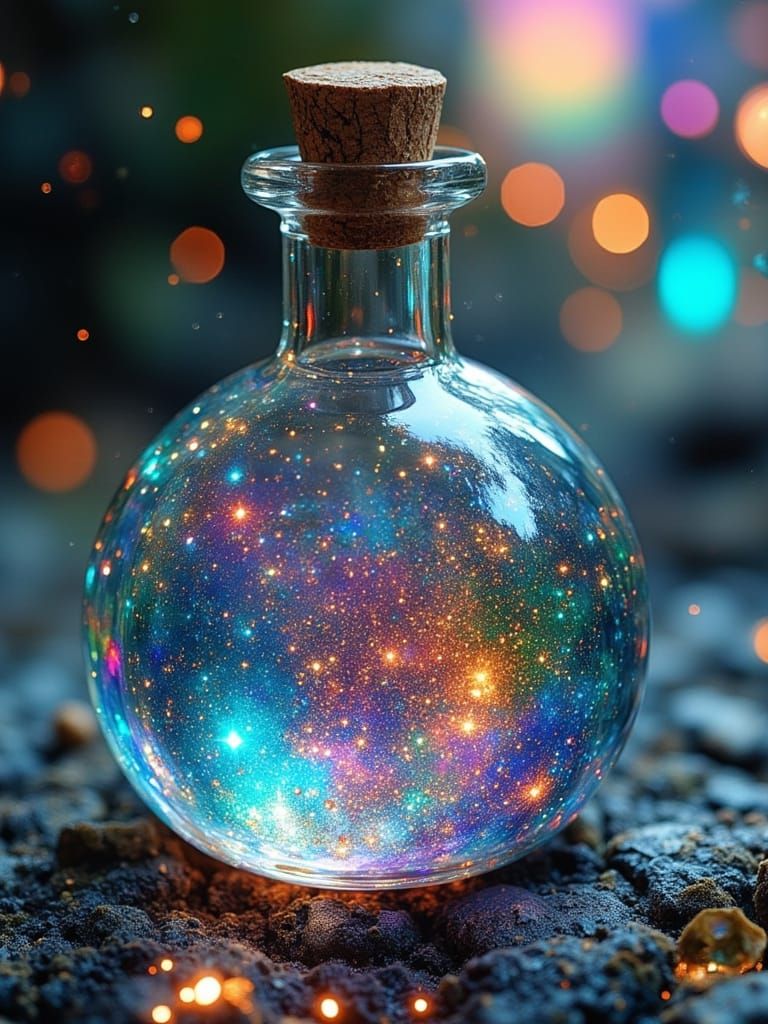 Mystical Crystal Vial with Prismatic Ethereal Liquid