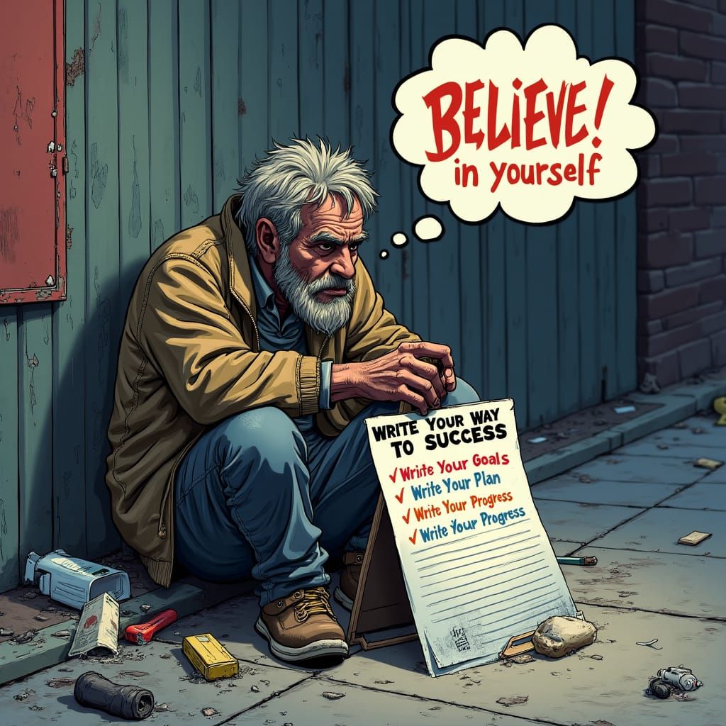 Homeless Man's Inspiring Worksheet, Comic Book Style