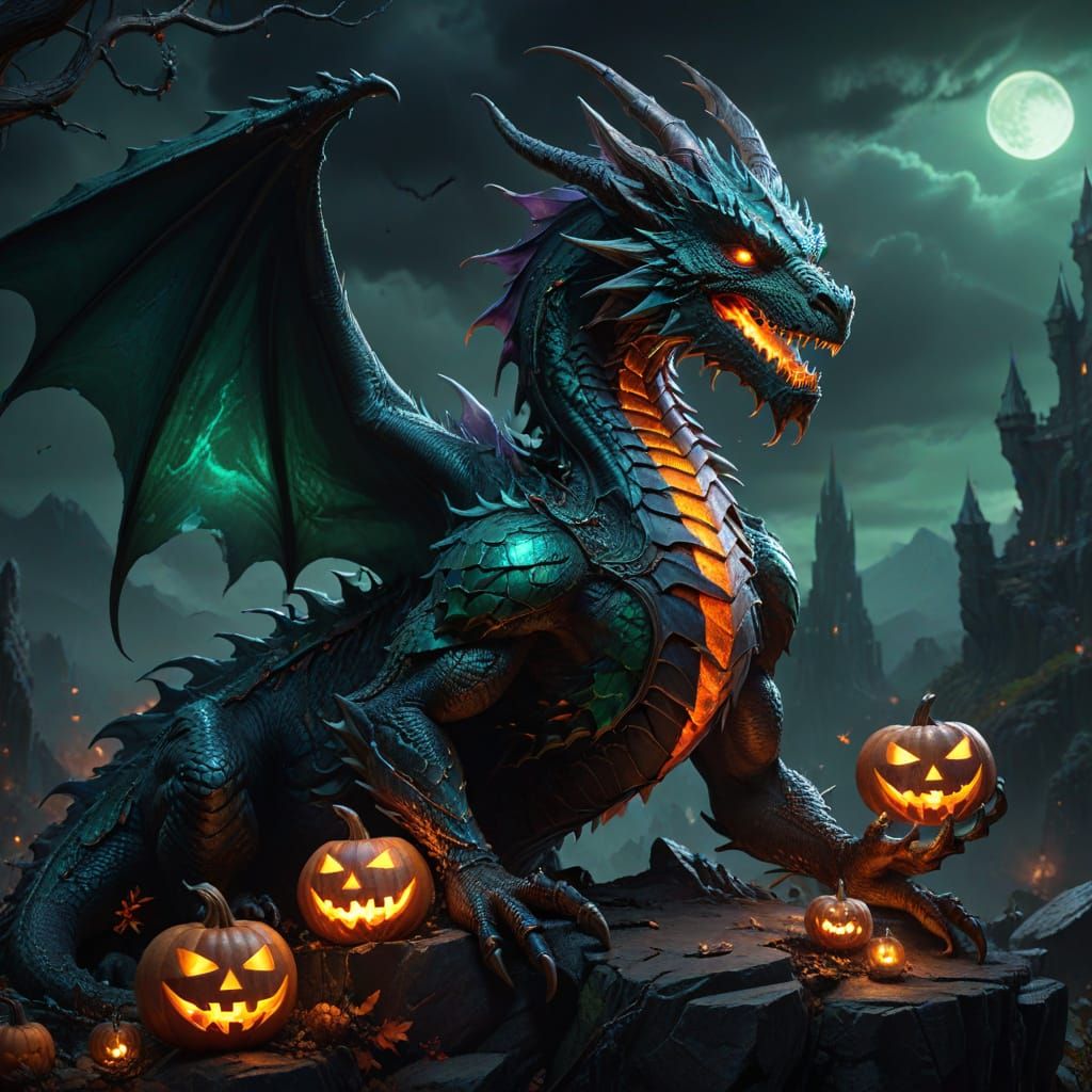 Majestic Halloween Dragon in Dark Fantasy Concept Art