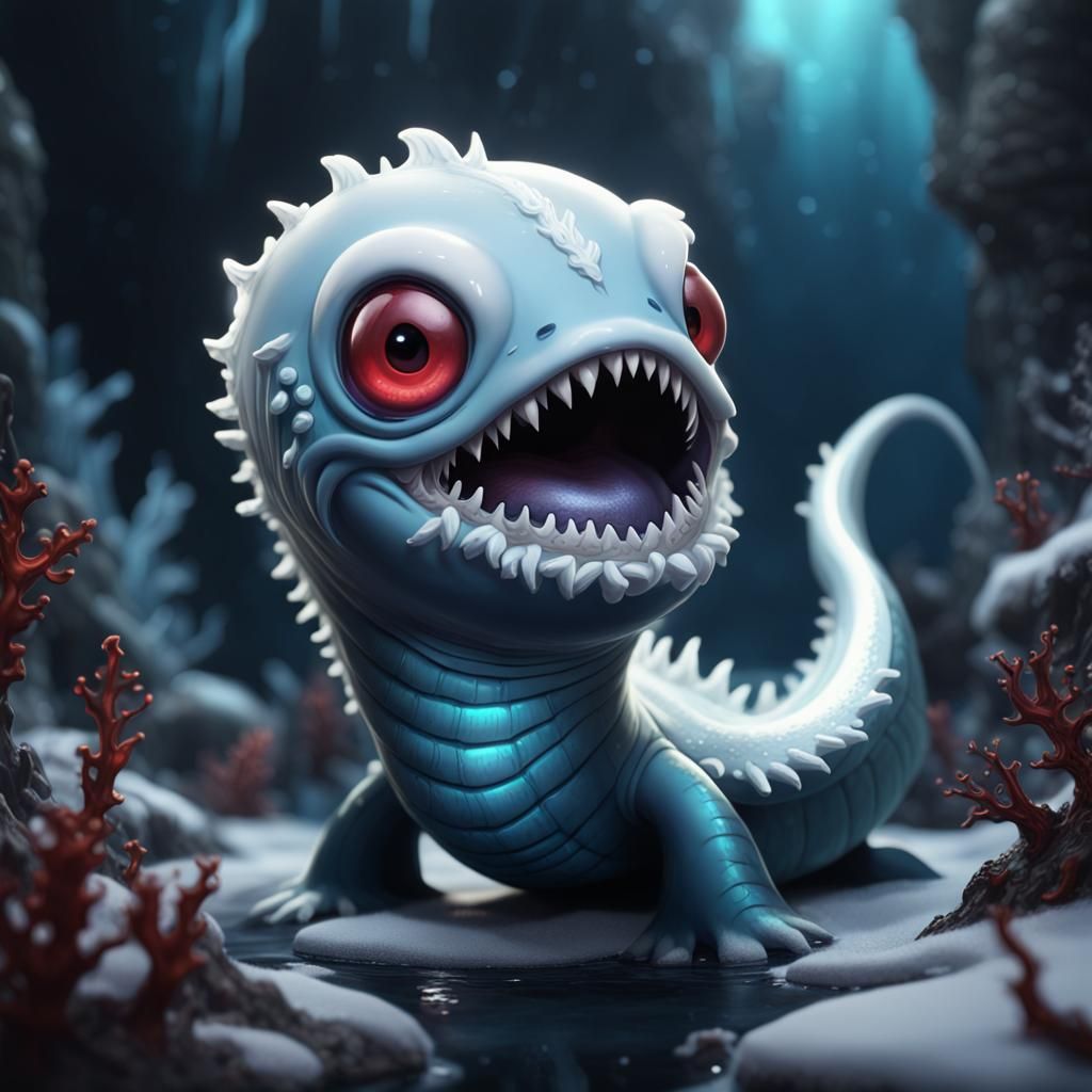 Demonic Chibi Frost Eel in Fantasy Art Style