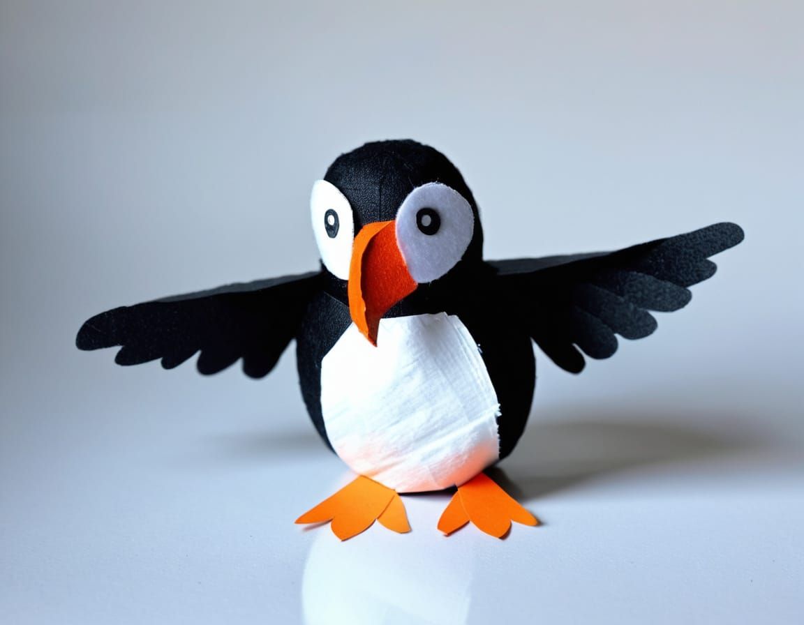 Whimsical Collage of Upcycled Puffin
