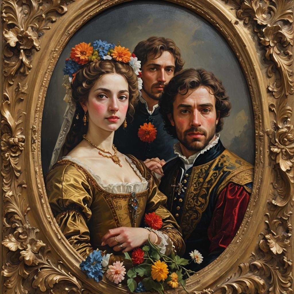 Renaissance Couple Portrait in Baroque Oil Painting Style