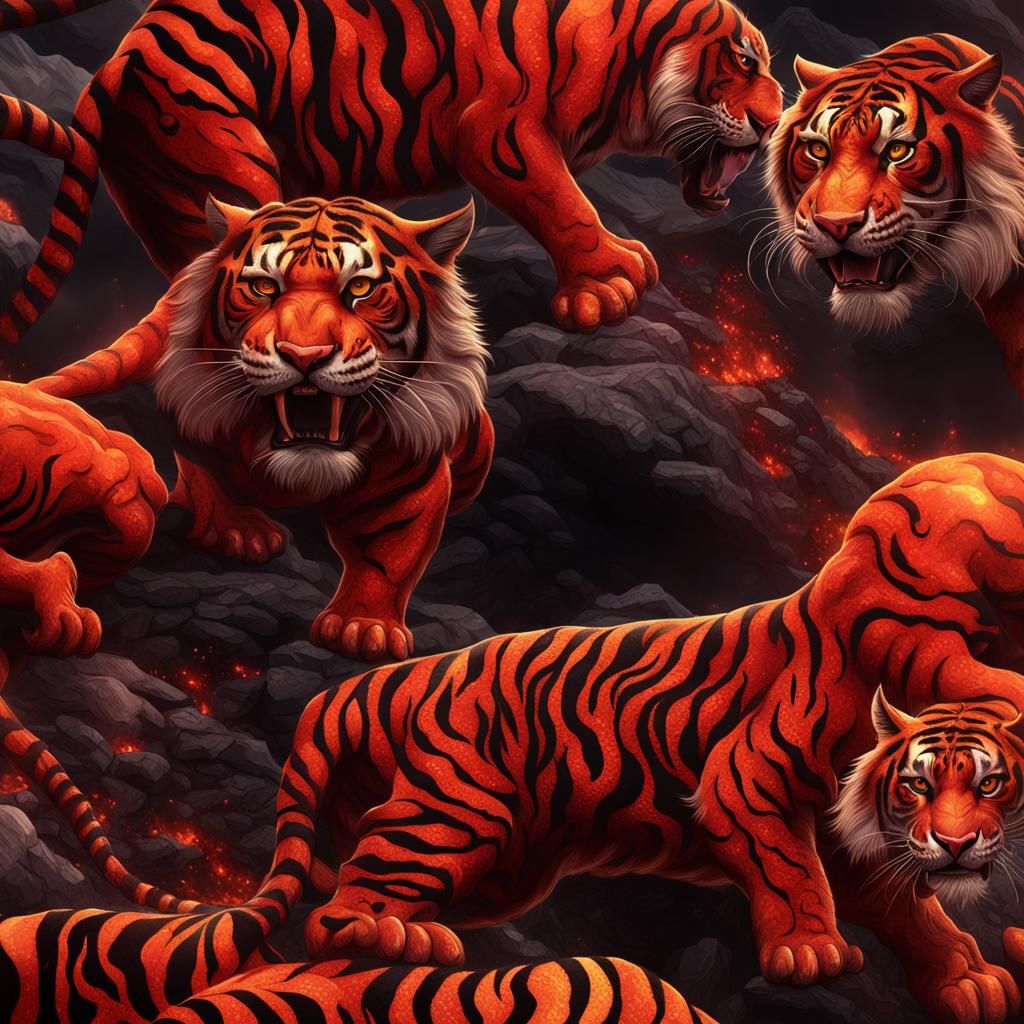 Fiery Lava Tiger: Detailed Matte Painting
