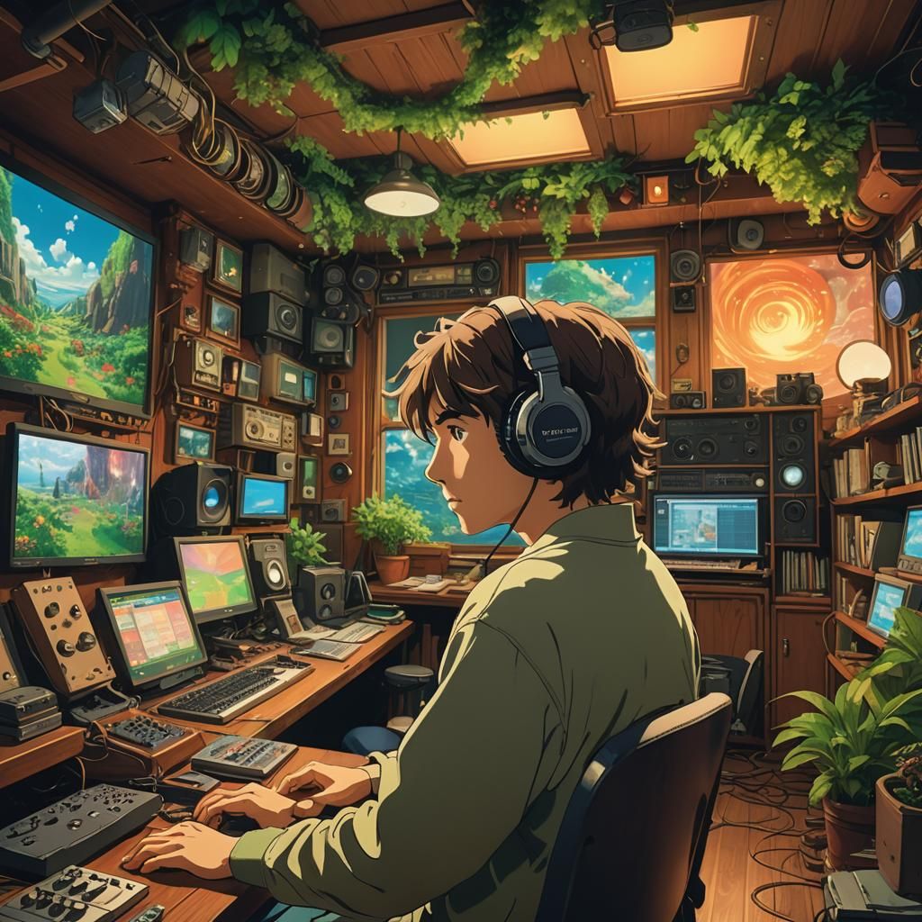 Music Producer in Ghibli-Style Dream Studio