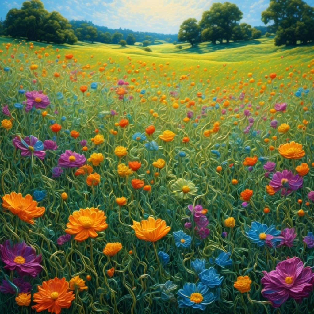 Lush Flower Field with String Composition
