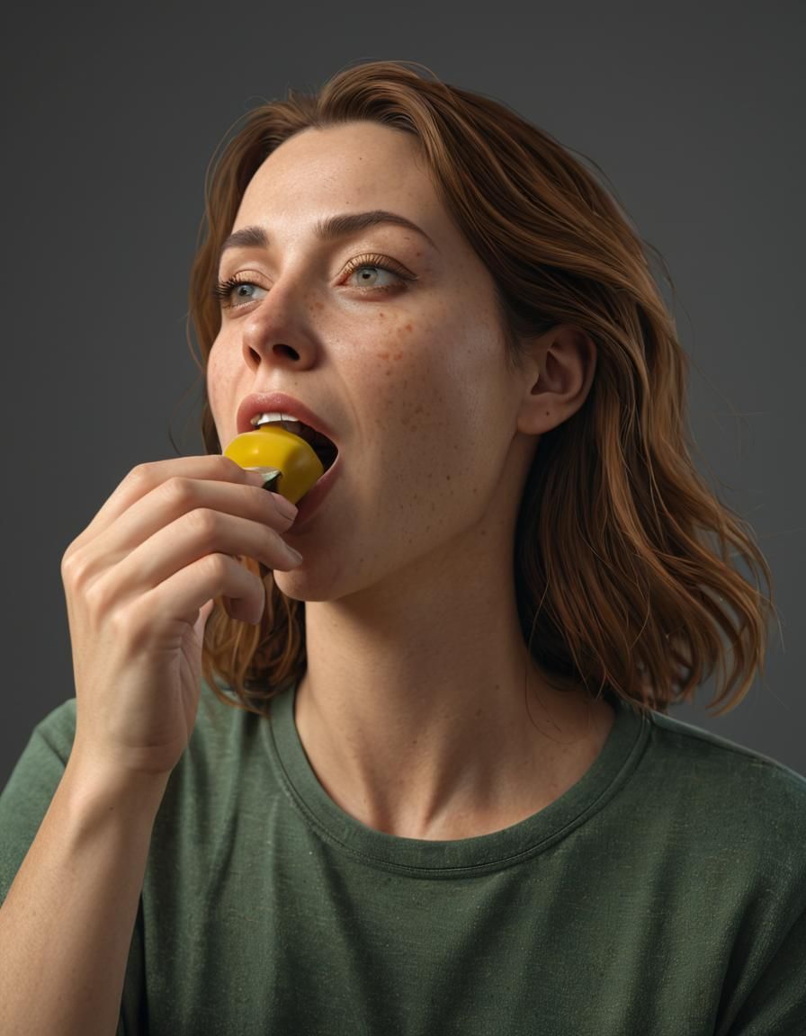 Woman Guzzling Mustard in Hyperrealistic Ashcan Style