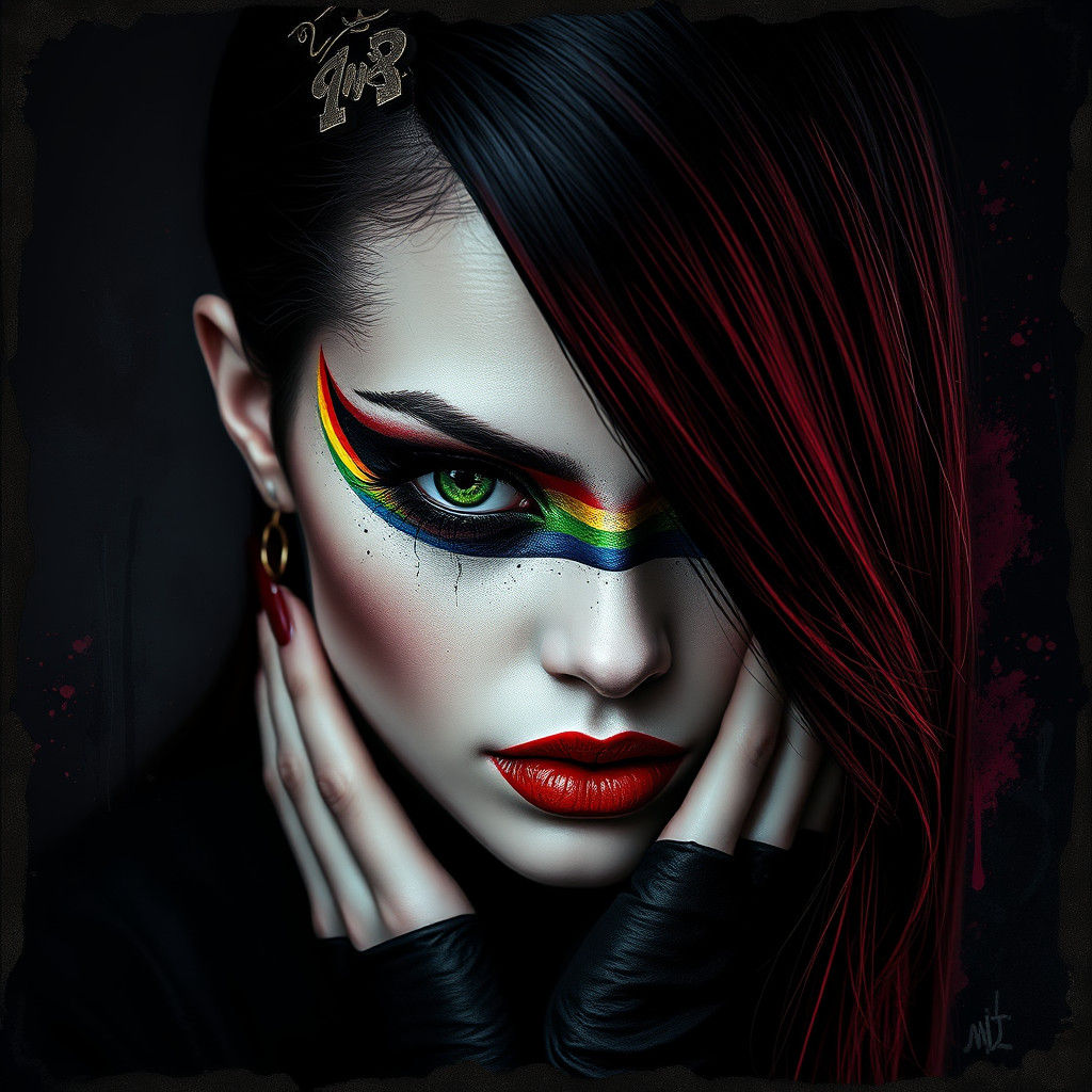 Gothic Woman with Rainbow Zipper Makeup