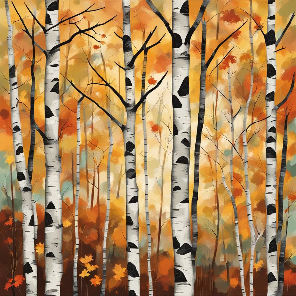 Abstract Birch Branches in Fall Colors