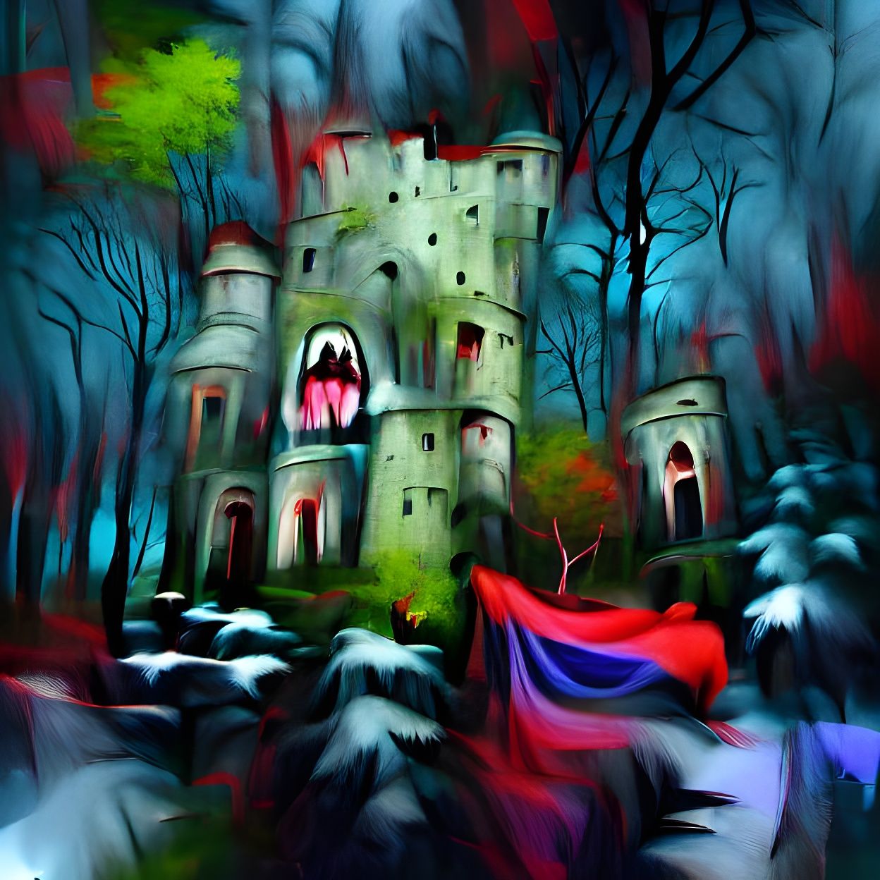 Gothic Castle on a Misty Mountaintop