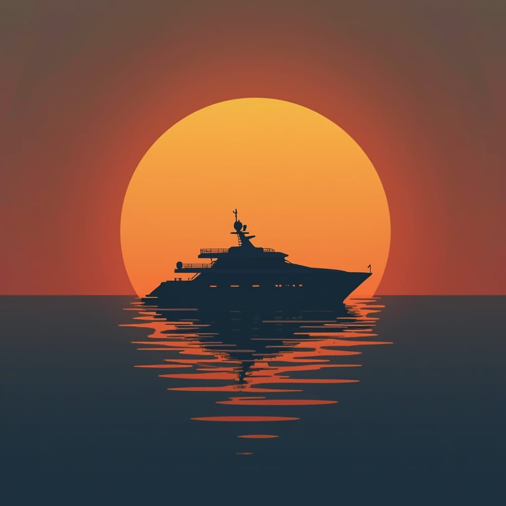 Minimalist Yacht Sunset Logo in Vector Art