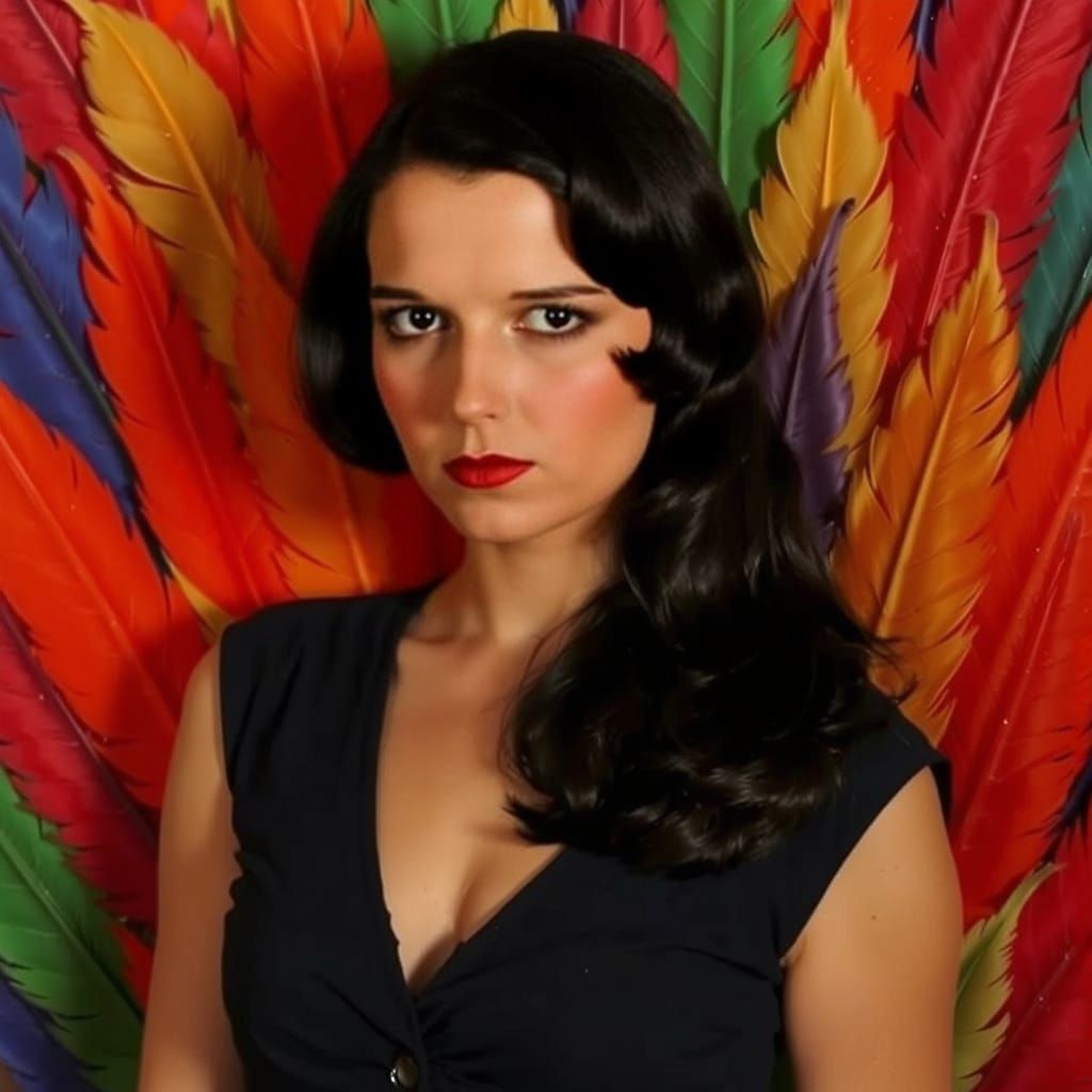 Surrealist Goddess Adorned with Vibrant Feathers