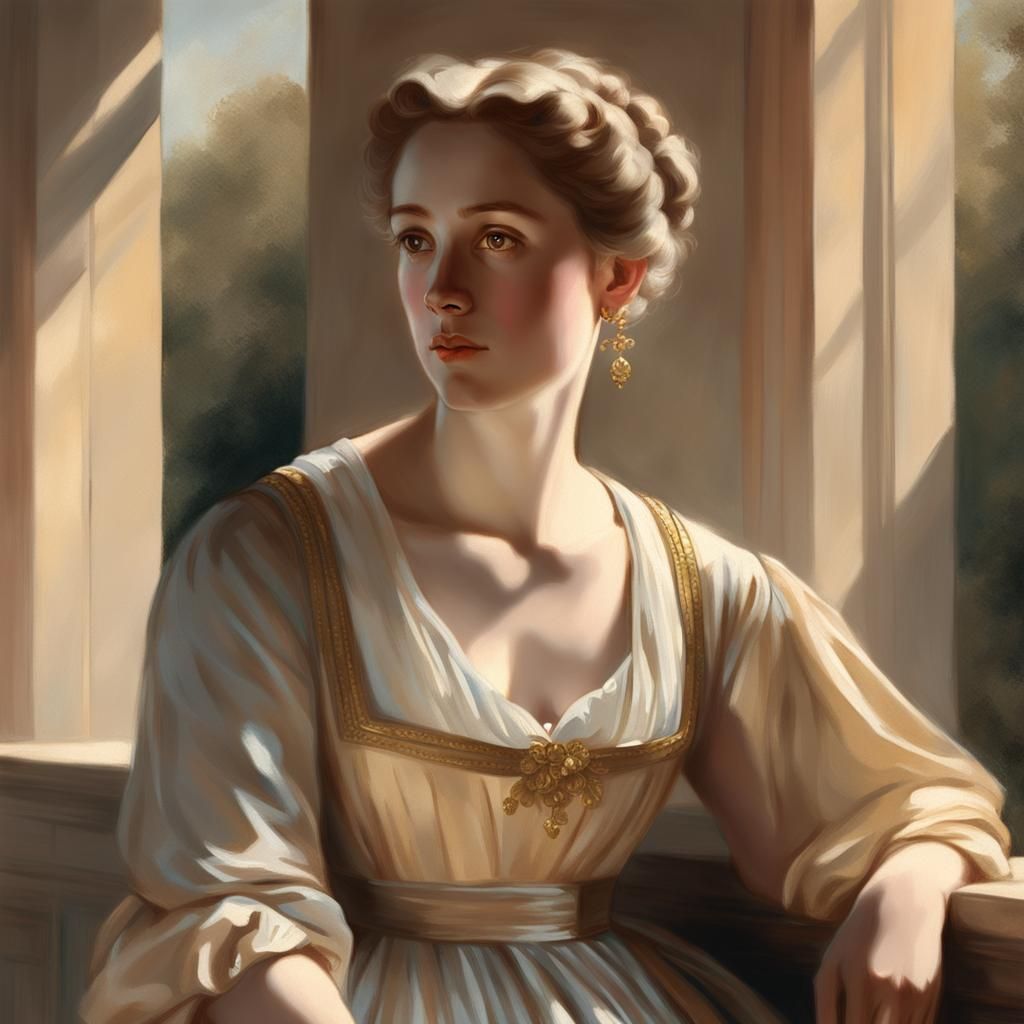 Elegant Woman in Neoclassical Portrait Illustration