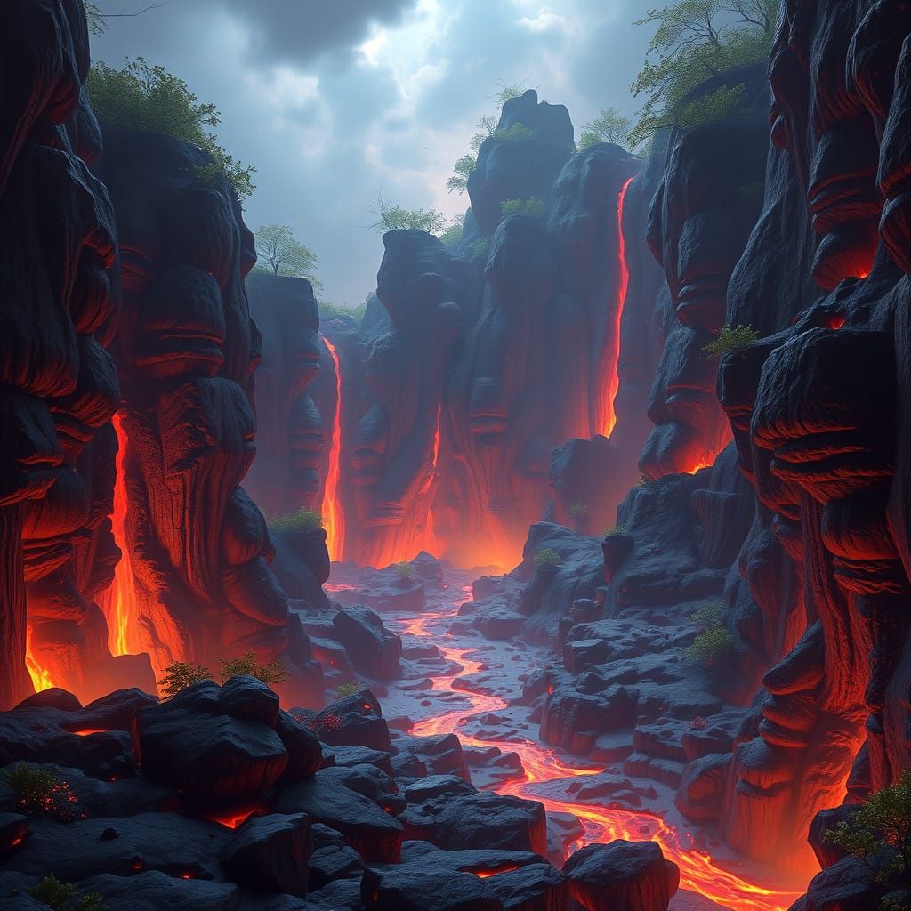 Surreal Lava Landscape in Vibrant Hues