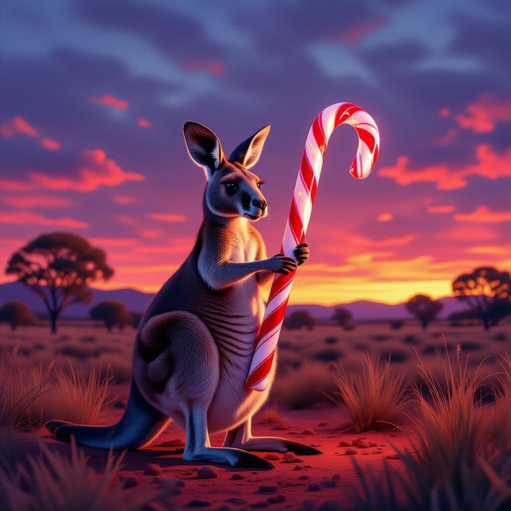 Kangaroo with Giant Candy Cane in Outback Matte Painting