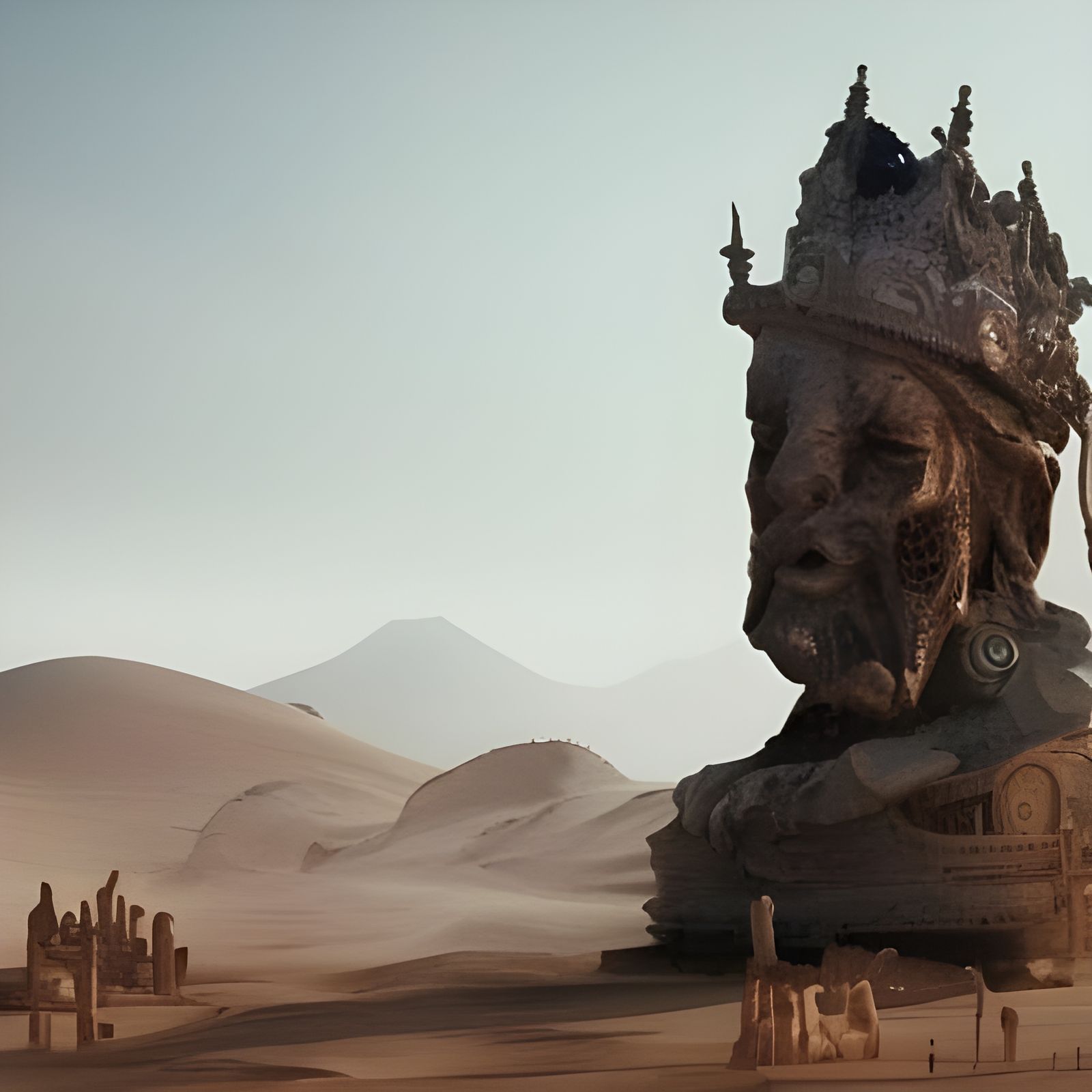Desert Ruins: Crumbling Statue in a Digital Painting