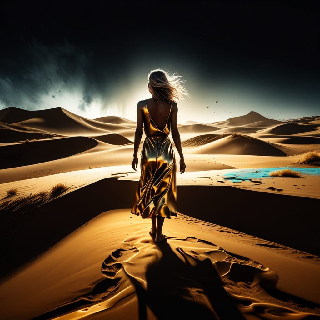 Wild-Eyed Woman in Vibrant Urban Dreamscape