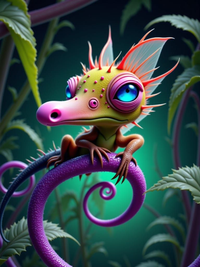 Cute Alien Creature on Alien Flower, Photorealistic Style