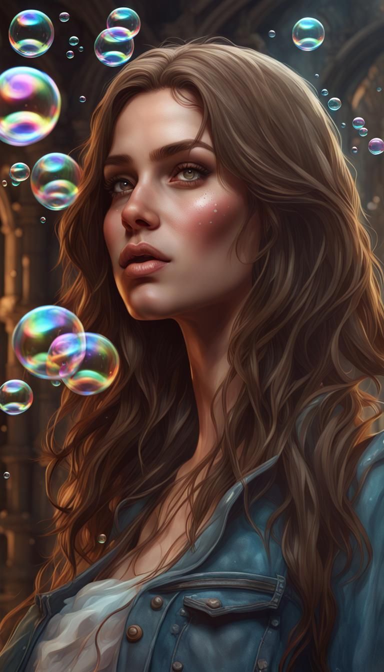 Woman Surrounded by Bubbles: Hyperdetailed Portrait
