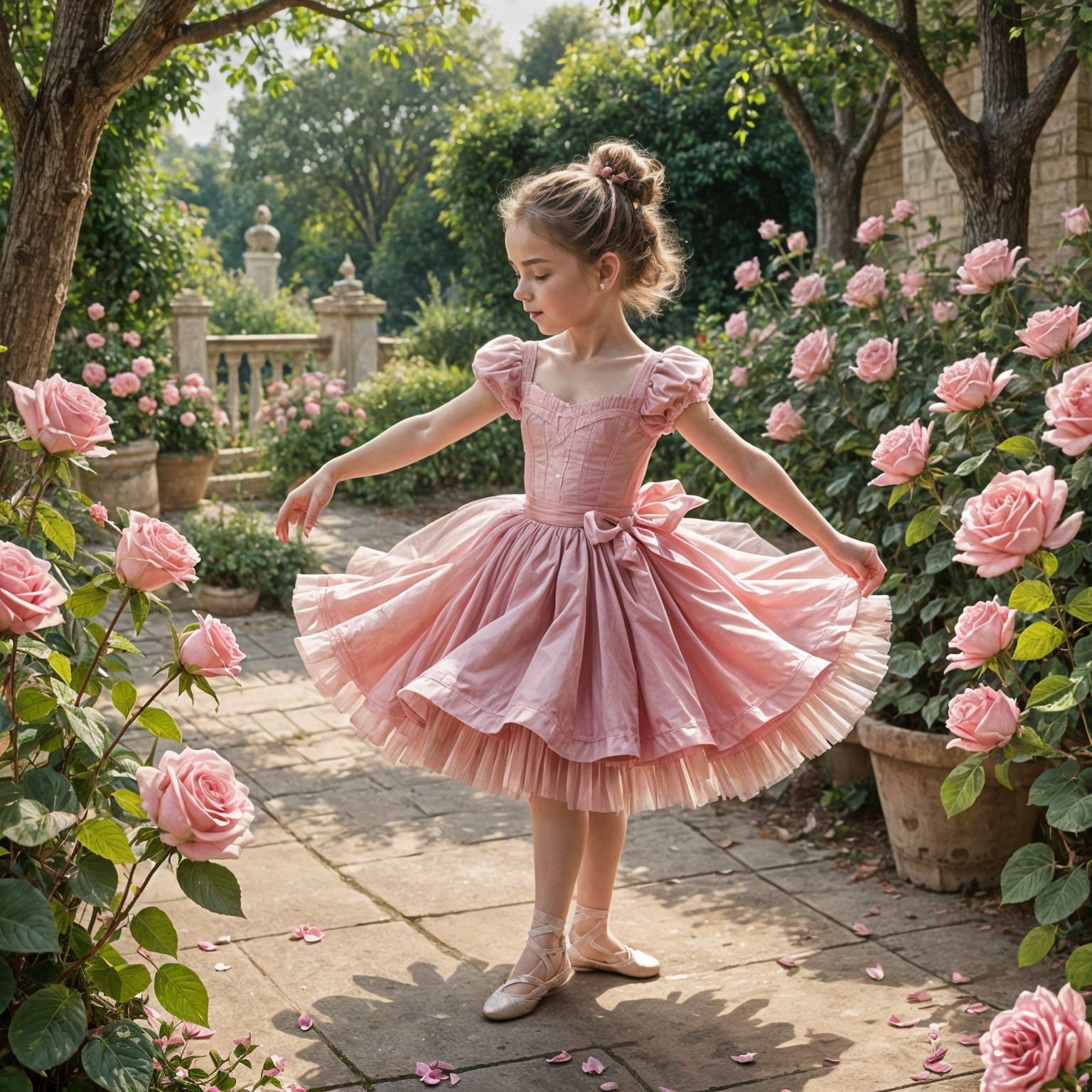 Elegant Ballerina in a Pink Tutu and Roses