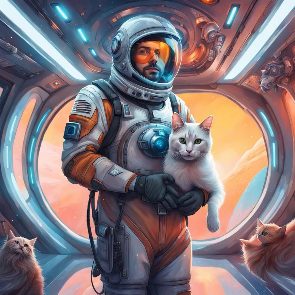 Futuristic Spaceship Adventure with Cat Companion