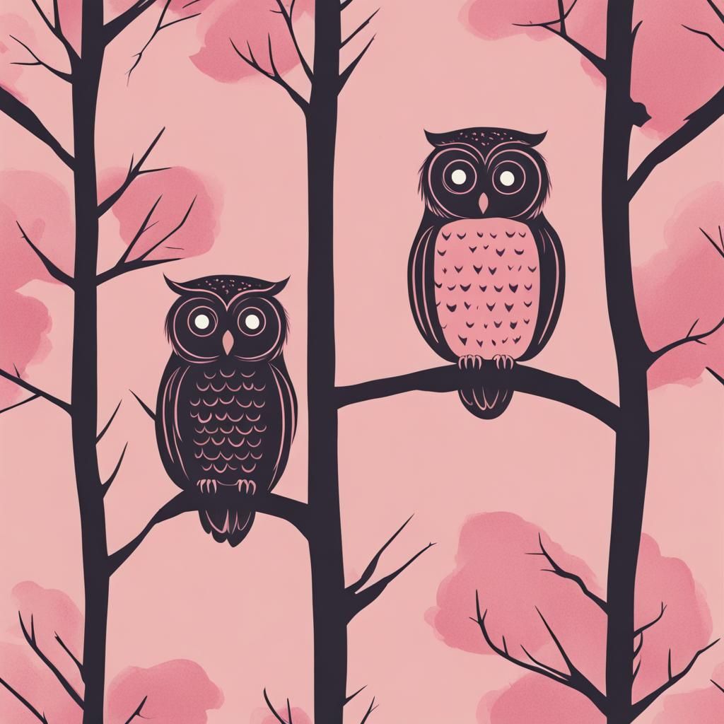 Loving Owls in Ethereal Horizon Landscape