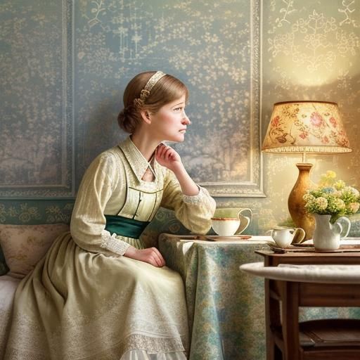 Elegant Tea Time: An Impressionistic Oil Painting