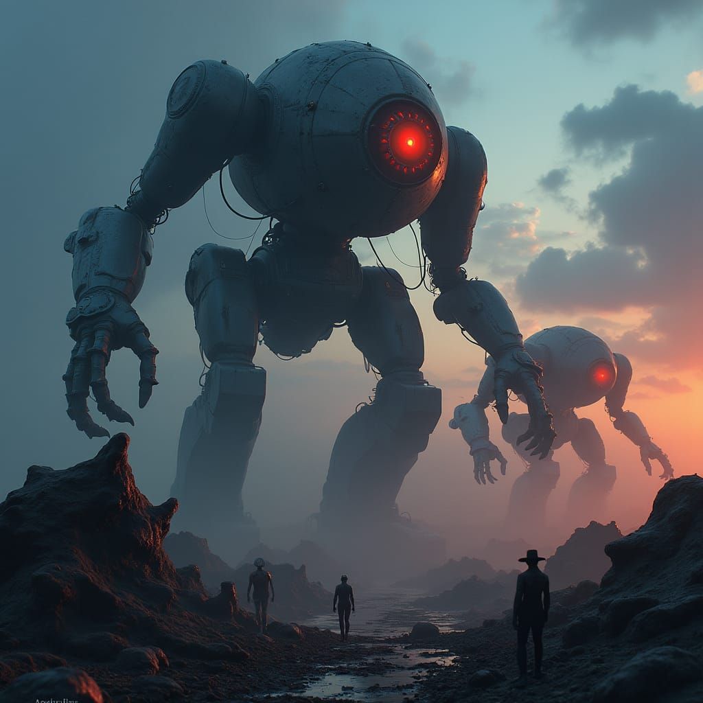 Dystopian Robot Invasion: Apocalyptic Concept Art