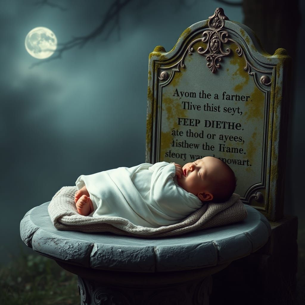 Newborn on Stone Pedestal in Surrealist Style