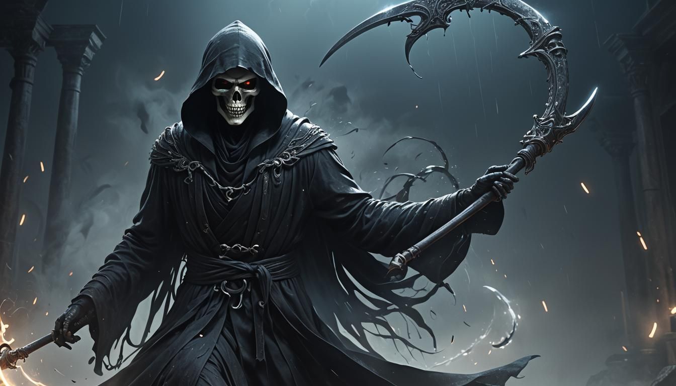Grim Reaper Scythe Swing: Dark Fantasy Digital Art