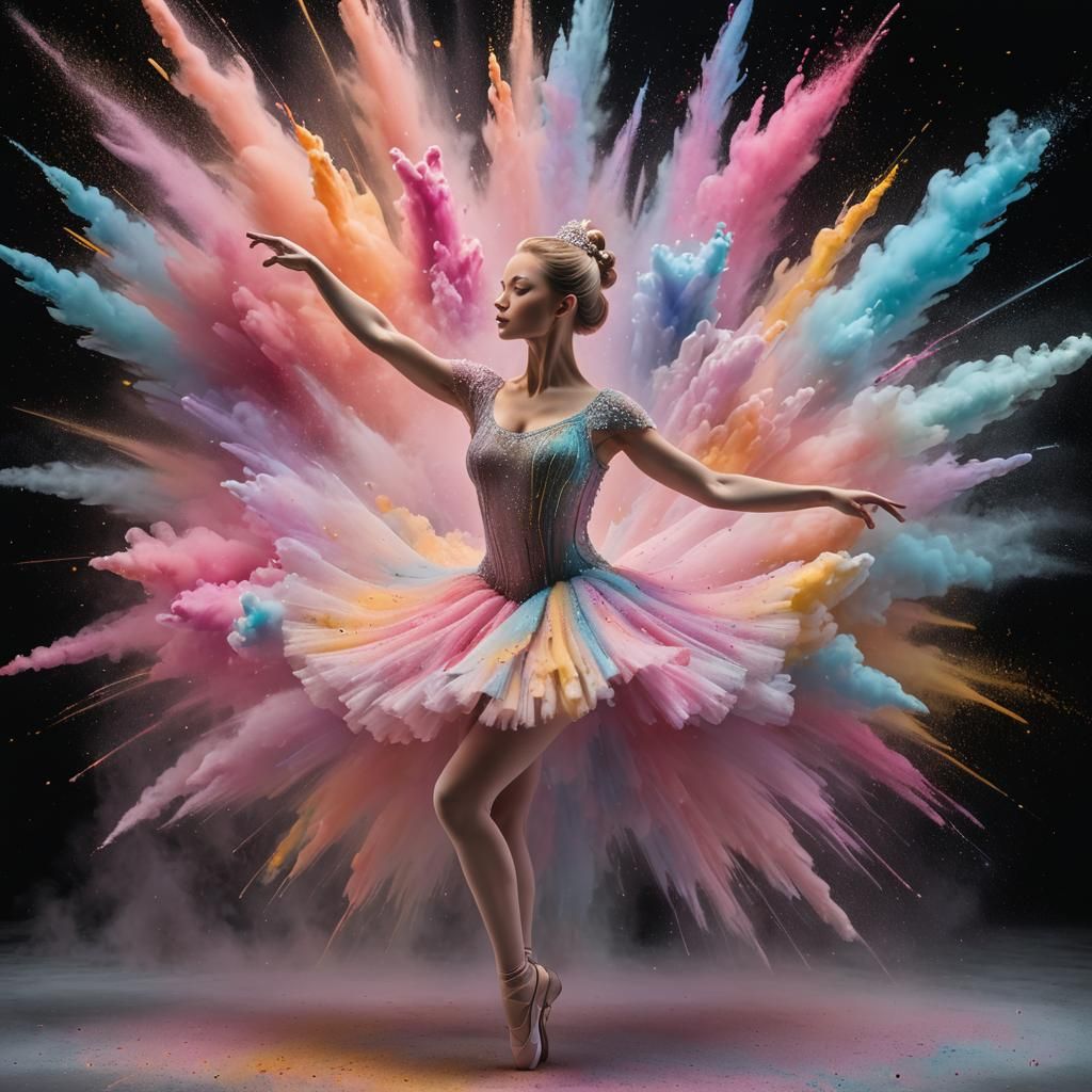 Ballerina in Pastel Powder Explosion, Hyperrealistic Splash ...