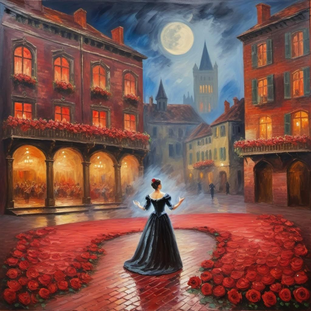 Opera Singer on Stage in Impressionistic Oil Painting