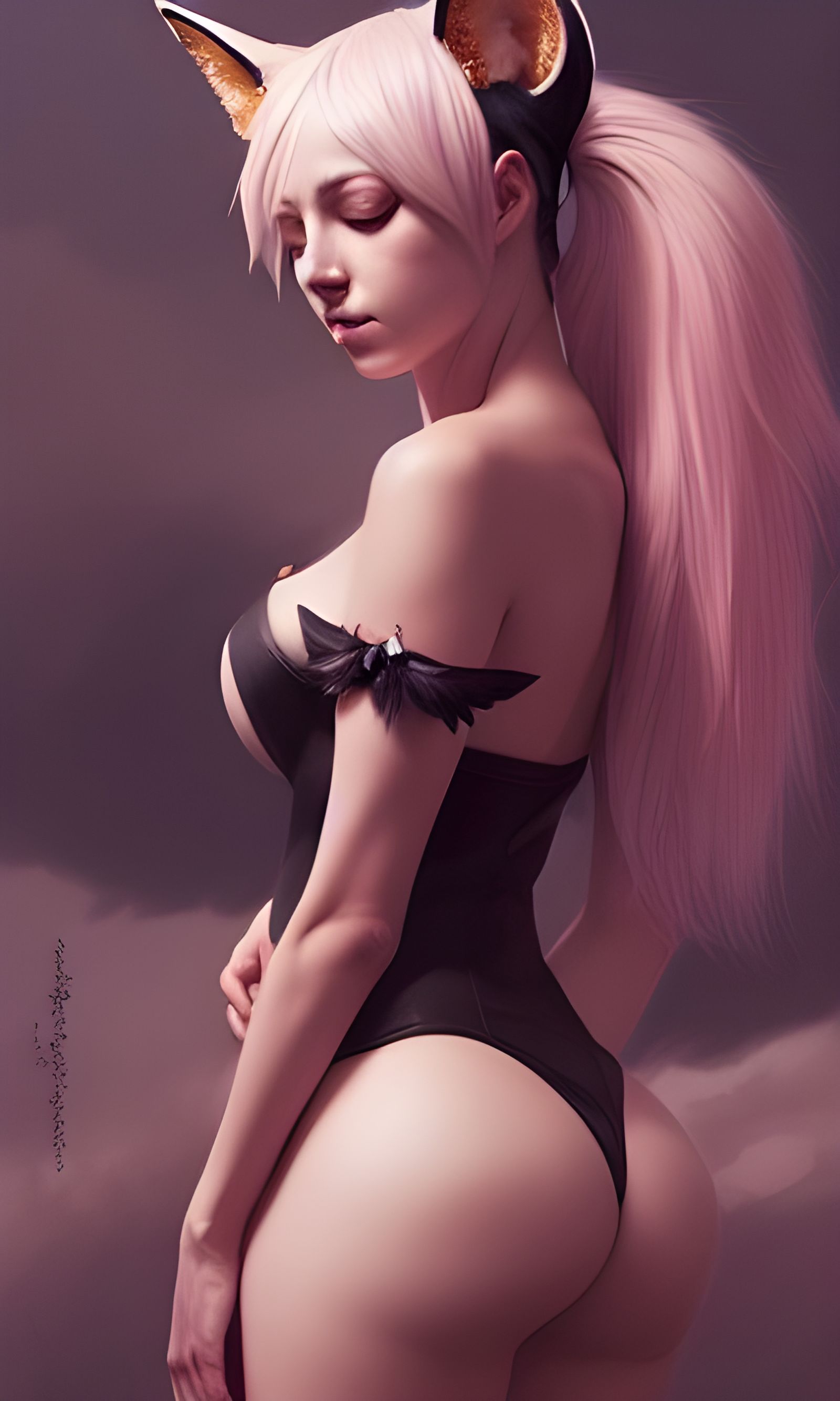 Cat-Eared Woman Portrait in Hyper-Realistic Digital Art