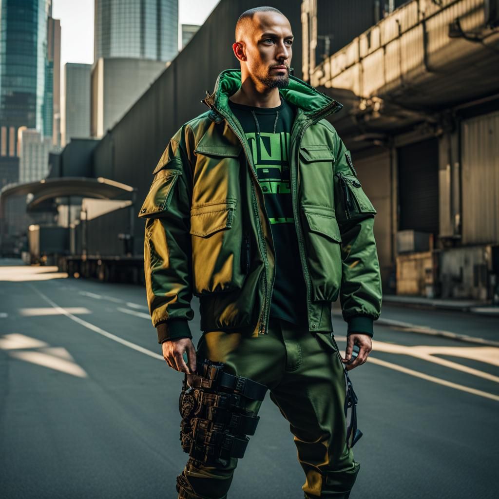 Cyberpunk Soldier in Urban Camo and Military Boots