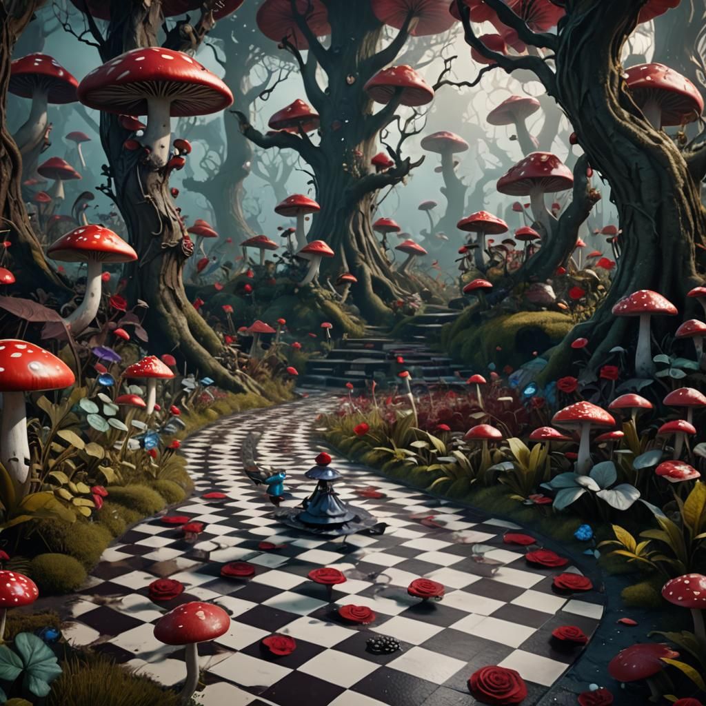 Dark 3D Alice in Wonderland Landscape