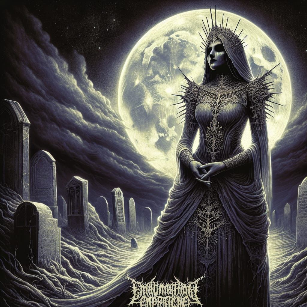 Death Empress, Matron of the dead, grave guardian, bathed in moonlight