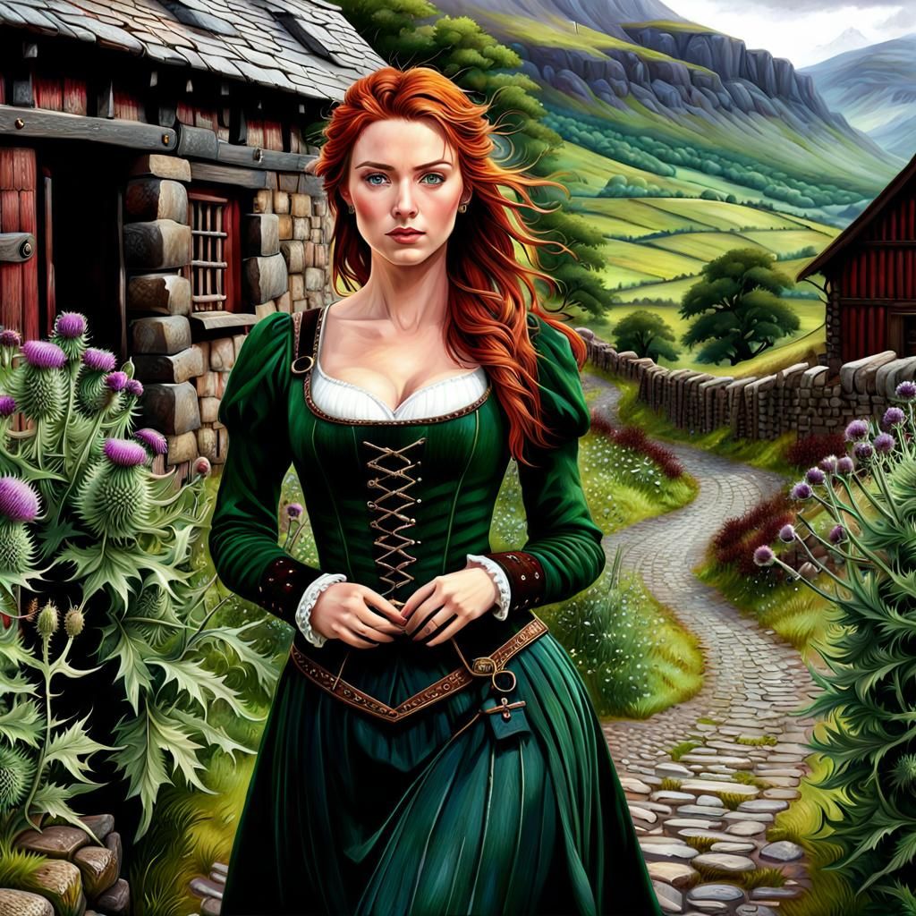 Beautiful medieval Scottish woman in the Highland