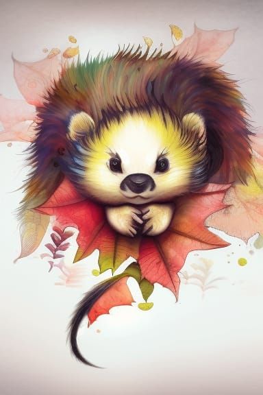 Chibi Skunk in Flower Field, Gouache Style
