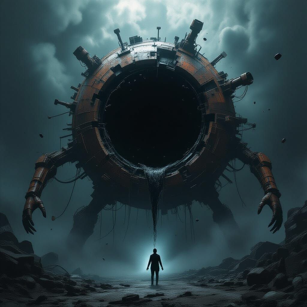 Monstrous Machine Consumes Human in Void: Sci-Fi Horror
