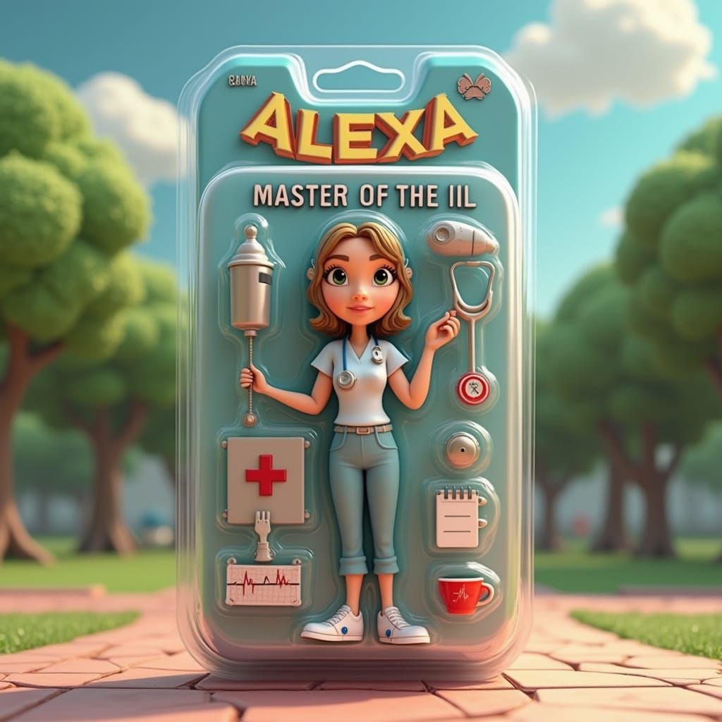 3D Cartoon-Style Alexa Figure in Hospital Blister Pack