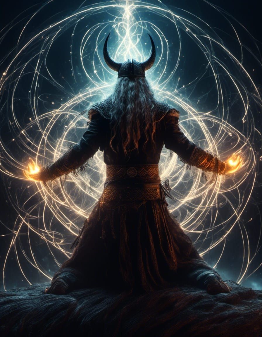 Glowing Runes on Kneeling Viking Warrior